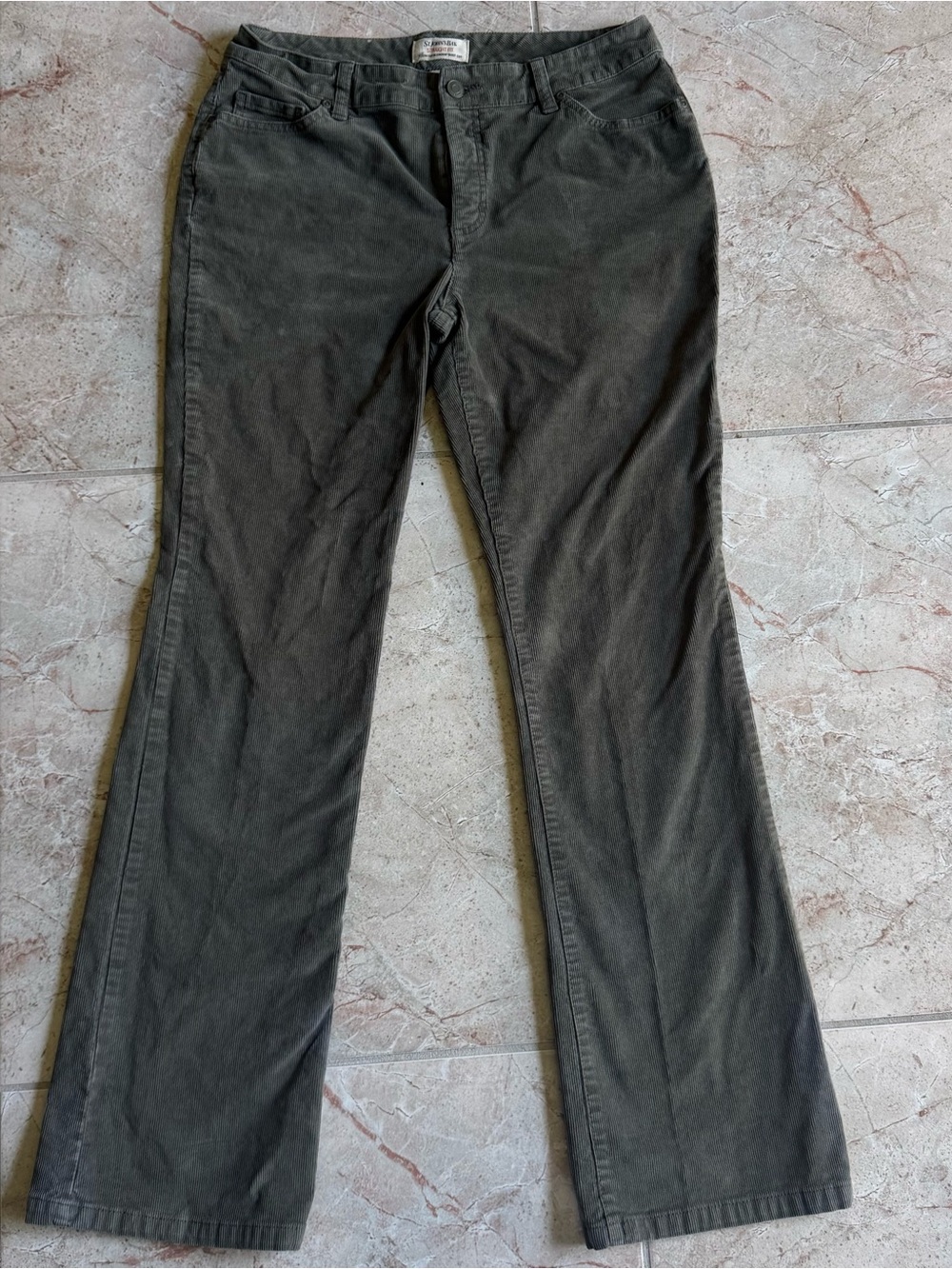 St John's Bay Women's Olive Green Straight-Leg Courderoy Pants